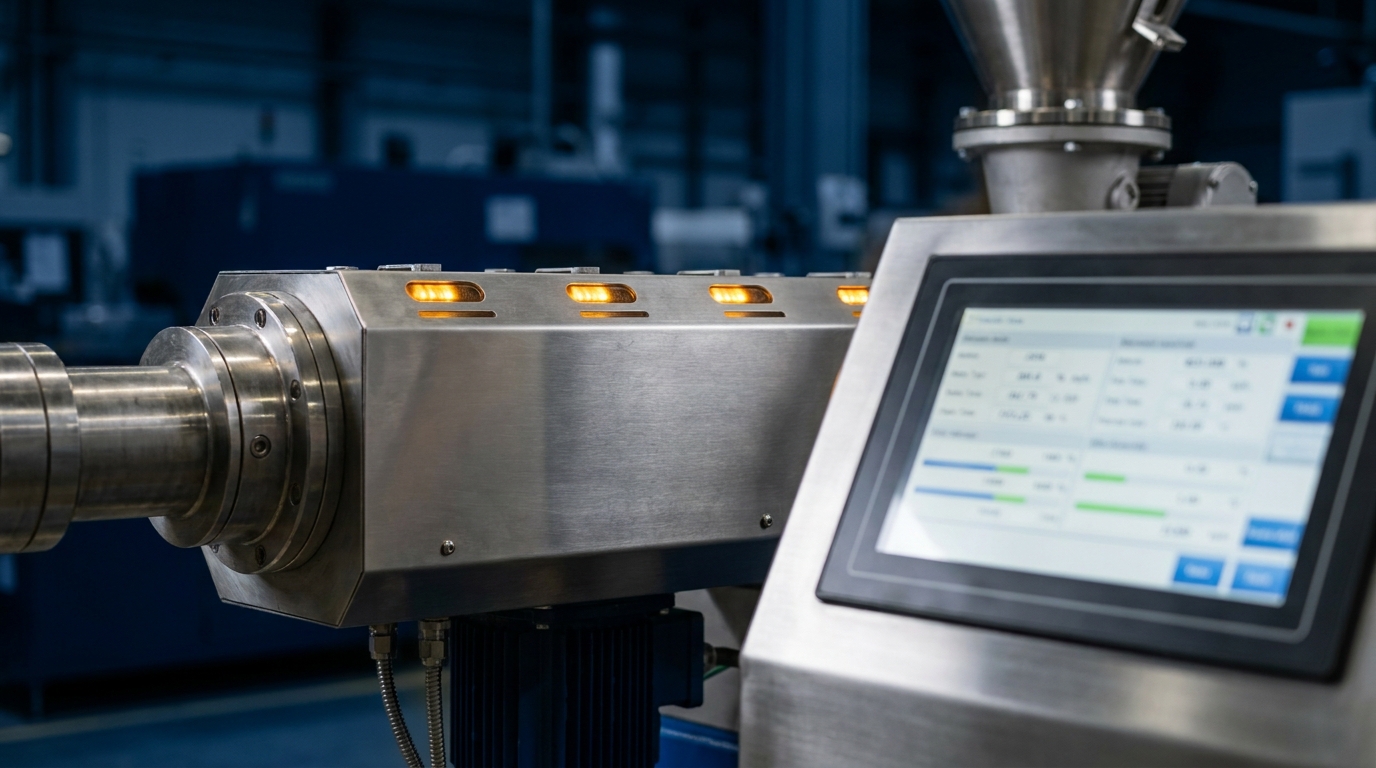 Single-screw plastic extruder with touchscreen control cabinet