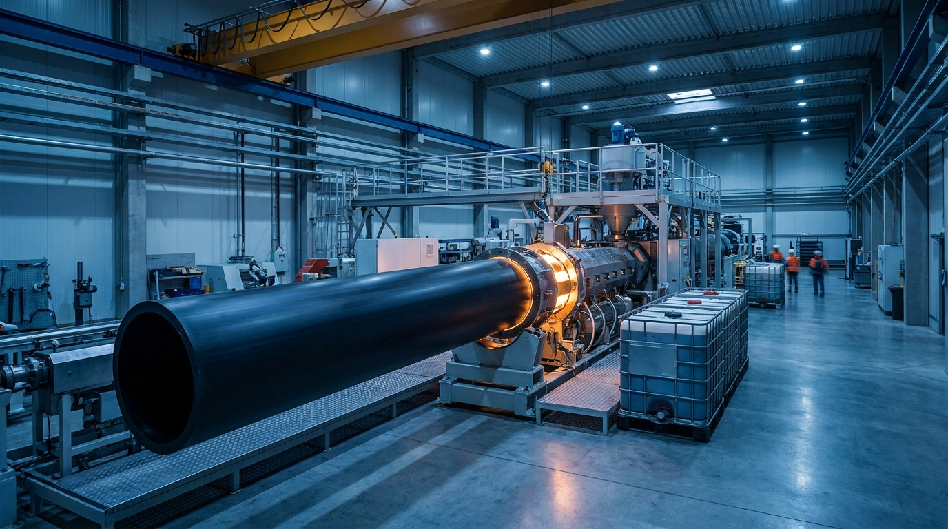 Large-diameter PE pipe extrusion line in the KECHUANG factory hall